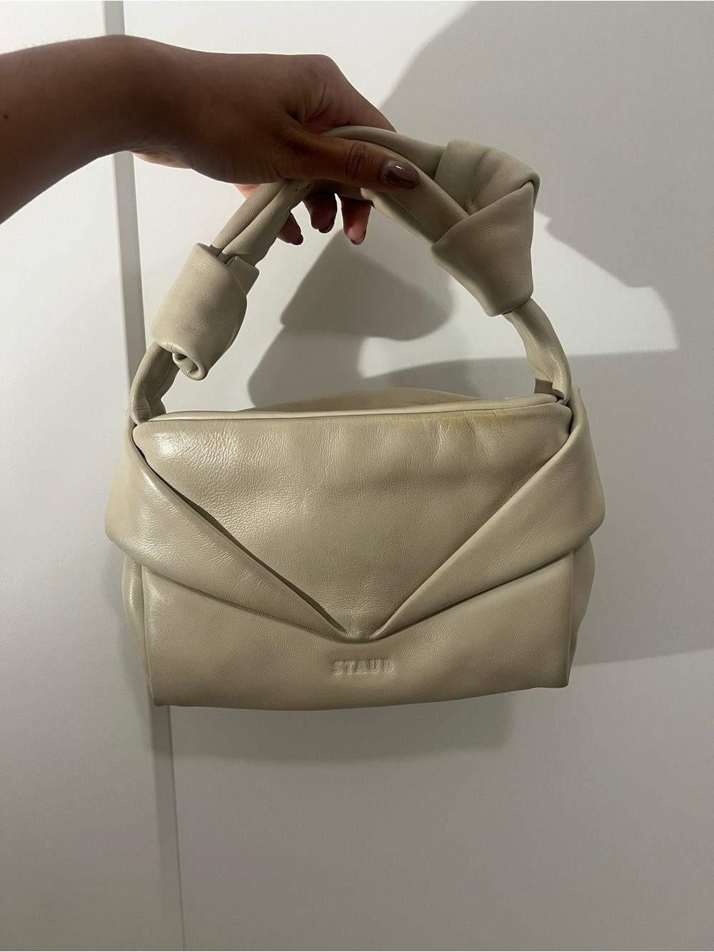 Cream Leather Knot-Handle STAUD Shoulder Bag